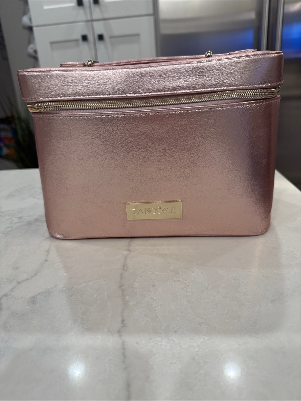 Lancome Metallic Rose Cosmetic Case with Gold Accents